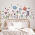 Flower Wall Decals Wildflower Grass Wall Stickers Vintage Floral Butterflies Dragonfly Wall Art Sticker Peel and Stick Bedroom Nursery Wall Decor