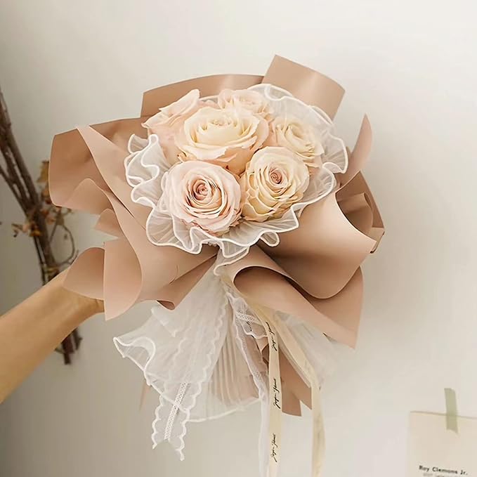 Banxidi Korean Style Ruffle Yarn Floral Wrapping Paper 1 Roll Florist Supplies Waterproof Flower Bouquet Wrapping Paper Floral Supplies for Fresh Flowers,DIY Crafts, 11in x 14.8ft (Pearl Yarn White)