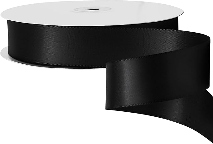 LIUYAXI Black Double Faced Satin Ribbon, 1" X Continuous 50 Yards, Ribbons Perfect for Gift Wrapping Wedding Bouquet Decor DIY Craft Bow Making & Other Projects