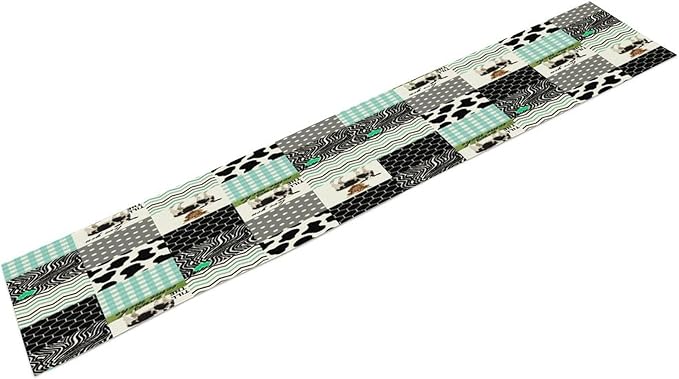 Cute Cow Print Table Runner,Farm Animals Honeycomb Plaid Stripes Cowhide Pattern Tablecloth Burlap for Hotel Indoors Outdoor Dining Room Kitchen Table Decor, 13x80in