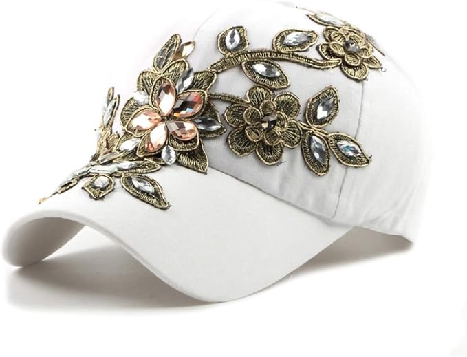Gudessly Bling Women Baseball Cap Flower Snapback Rhinestone Sun Hats Adjustable Denim Jeans Hat