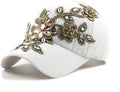 Gudessly Bling Women Baseball Cap Flower Snapback Rhinestone Sun Hats Adjustable Denim Jeans Hat