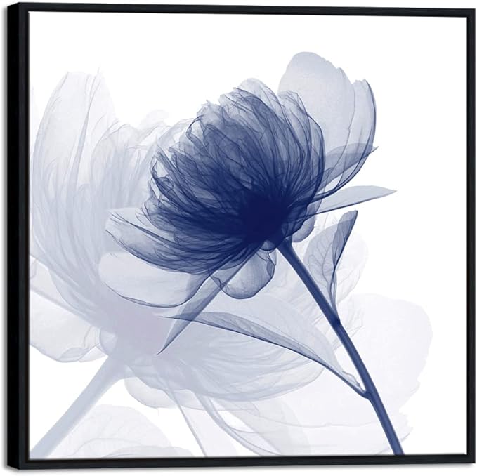 Wieco Art Framed Wall Art Blue Flickering Flower Abstract Canvas Art Large Floral Pictures Prints on Canvas Modern Artwork for Living Room Decoration Bedroom Home Decor