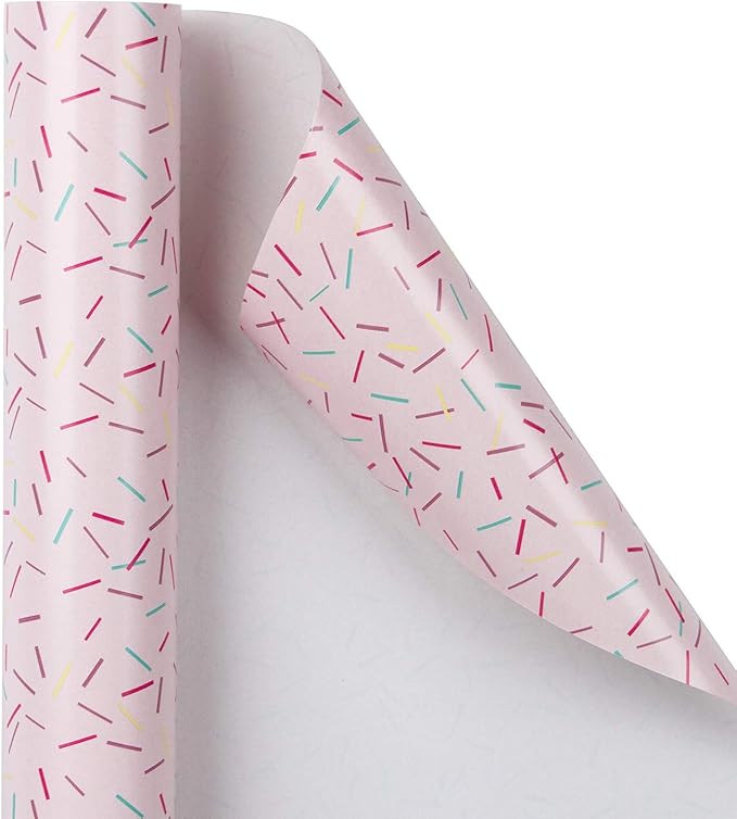 WRAPAHOLIC 30 Inch Pink Wrapping Paper Roll - Jumbo Pink Color with Colorful Line Segment Print for Birthday, Holiday, Wedding, Baby Shower Wrap - 30 inch x 33 feet