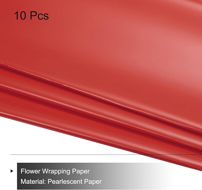 MECCANIXITY Pearlescent Film Flower Wrapping Paper 22.8x22.8 Inch Waterproof for DIY Crafts, Gift/Gift Box Packaging China Red Pack of 10