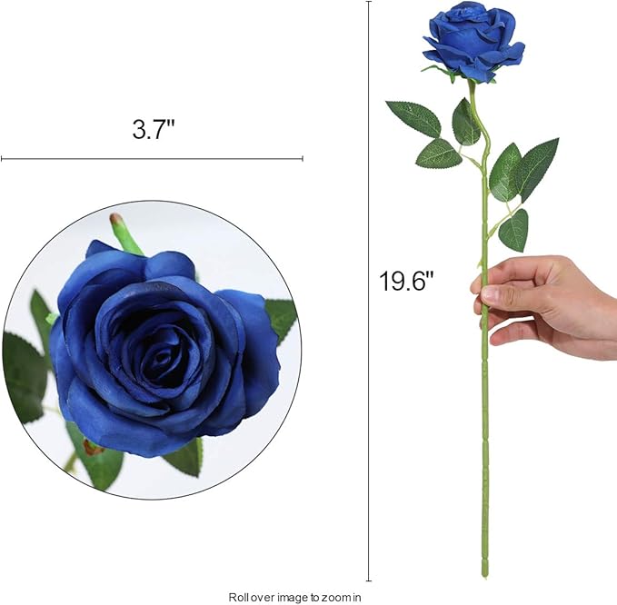 Nubry Artificial Silk Rose Flower Bouquet Lifelike Fake Rose for Wedding Home Party Decoration Event Gift 10pcs (Blue)