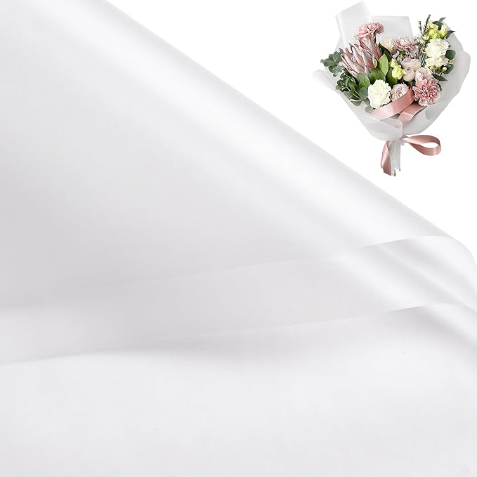 WRAPAHOLIC 20 Sheets Flower Wrapping Paper - 22.4 x 22.4 inch Pure Translucent White Water-Resistant Floral Bouquet Wrapping Paper, Florist Supplies Packaging for Wedding Birthday Gift DIY