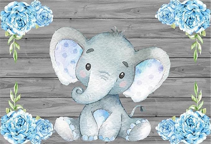 AOFOTO 9x6ft Baby Boy Elephant Backdrop Baby Shower Party Decoration Banner Photography Background Watercolor Flower Rustic Grey Wood Cartoon Animal Newborn Kid Child Birthday Photo Studio Props
