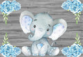 AOFOTO 12x8ft Elephant Rustic Grey Wooden Backdrop for Boy Baby Shower Watercolor Blue Floral Cartoon Animal Gender Reveal Photography Background It's a Boy Newborn Kids Birthday Party Decoration