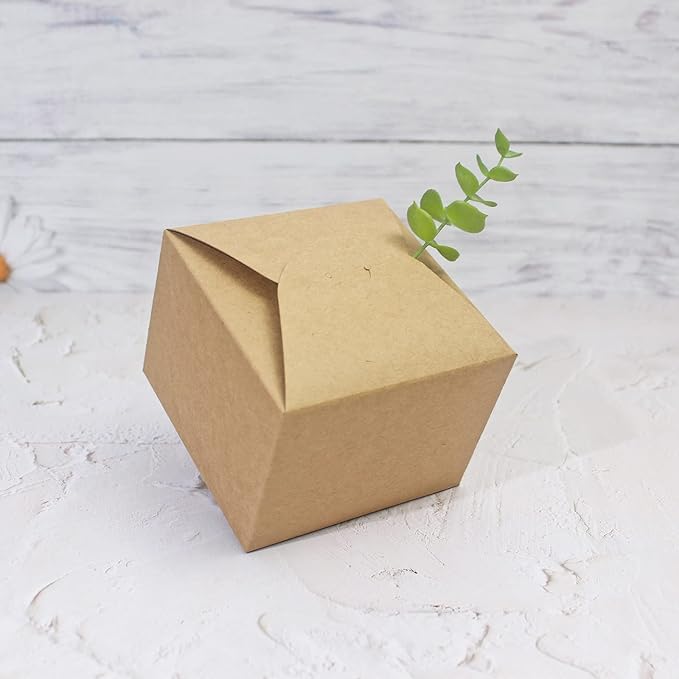 Brown Box for Presents, 10 Pack Small Empty Kraft Paper Gift Boxes with Ribbon For Packaging Candy, Cookie, Chocolate, Craft, Candle, Small Gifts, 4.75” x 4.75” x 3.53”