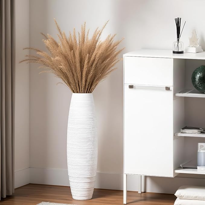 Tall Floor Vase, 27.5 inches (70cm, 2.3FT) Floor Vase Sturdy and Luxurious,Tall Vases for Country Home Decor, Living Room, Resin White Vases