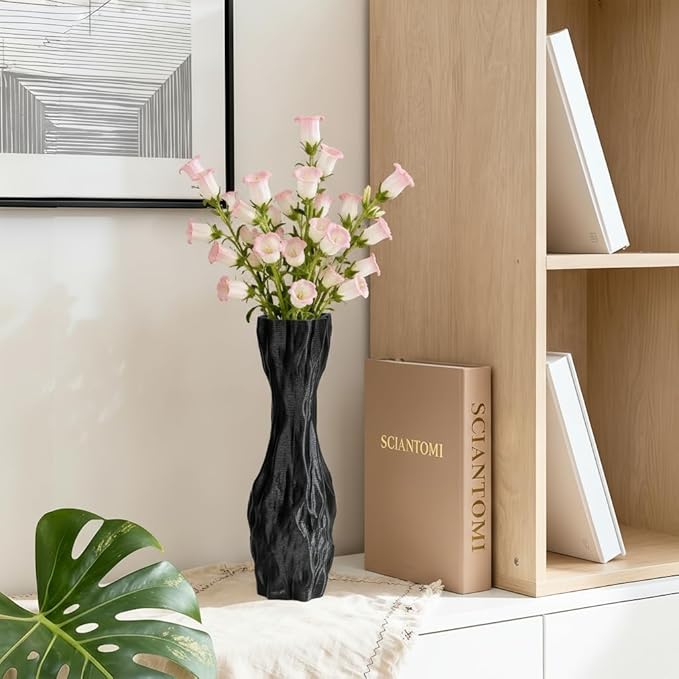 Black Sculptural Ceramic Vase, Modern Irregular Shape Decorative Vase for Home Decor, Minimalist Artistic Tabletop Centerpiece for Living Room Bedroom Office
