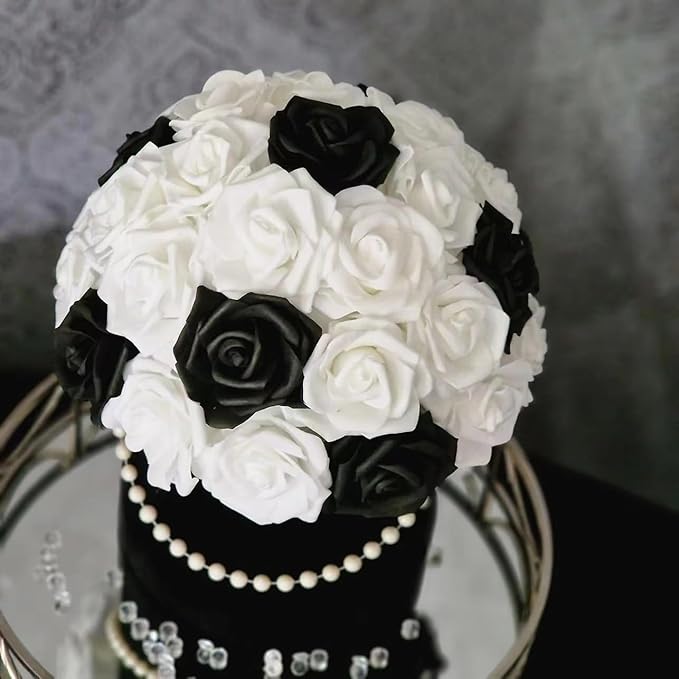 [25PCS] White Roses Artificial Flowers with Stem Real Touch Fake Foam Roses for Decoration DIY Wedding Bouquets Centerpieces Bridal Shower Mothers Day Party Flower Arrangements Home Decor