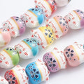 Beadthoven 25pcs Lucky Cat Handmade Porcelain Beads Colorful Floral Printed Ceramic Beads Cute Animal Porcelain Loose Spacers Mixed Colors for Bracelets Necklace DIY Jewelry Making 14x11.5mm Hole: 2mm