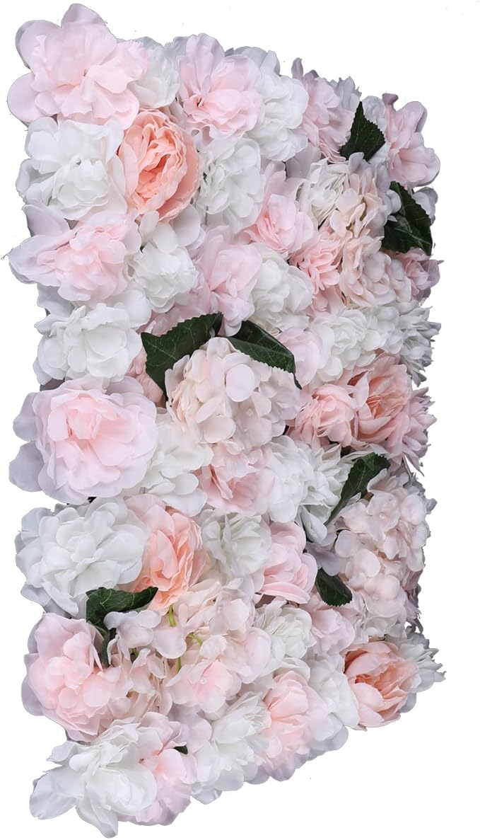 6Pcs 15.75"x 23.62x 0.79" Artificial Flower Wall Panels,Flower Wall Mat Silk Flower Panels for Outdoor Garden Backyard Fence Fence Privacy Screen and Indoor Wall Decor (6Pcs White+Pink)