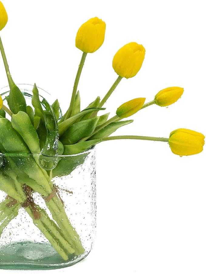 15pcs Artificial Tulips Flowers, Real Touch Latex Bouquet, Fake Tulips for Office Wedding Party Home Kitchen Garden Decoration(Yellow,15pcs)