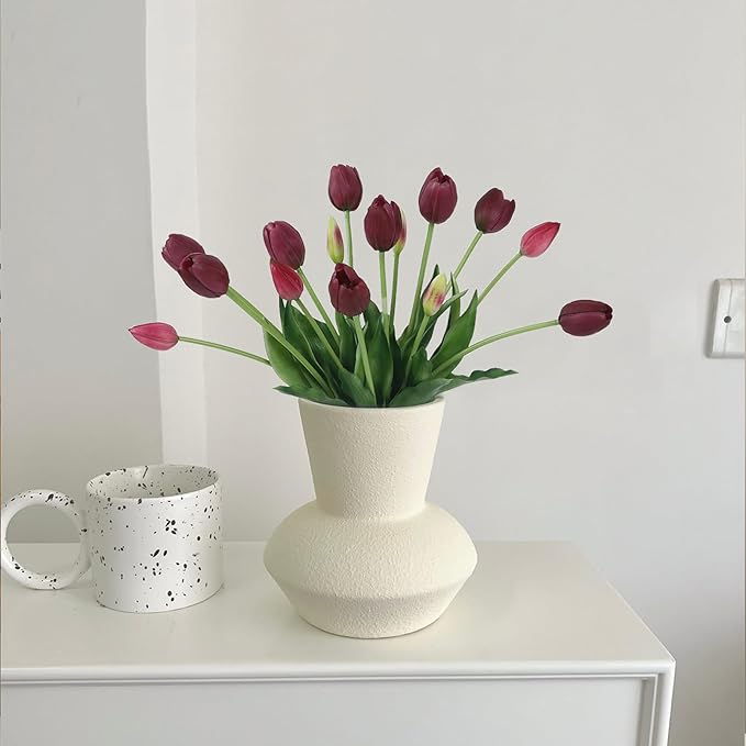 15 Pcs Deep Purple Artificial Flowers Tulips Real Touch Latex Plastic Soft Faux Bouquets for Party, Wedding, Home, Room, Garden Decor