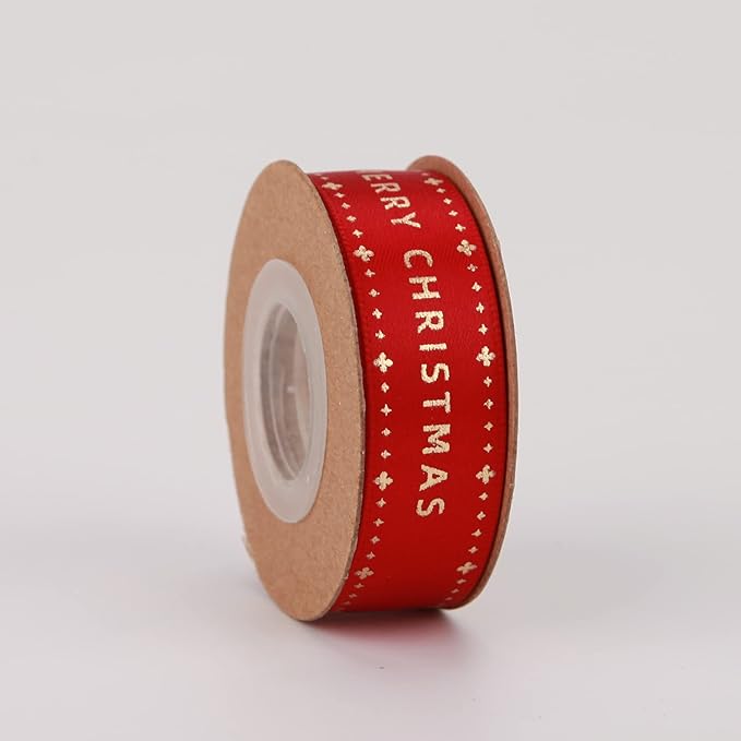 4 Rolls 20 Yards 5/8 Inch Christmas Candy Peppermint Ribbon Red and White Stripe Cotton Ribbons for Gift Wrapping, Wreath,Tree Decoration, Outdoor Deco (Gold foil Printed)