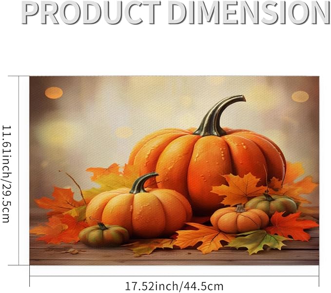 Thanksgiving Fall Pumpkin Placemats Set of 4 PVC Vinyl Non Slip Table Mats Heat Resistant Place Mats Washable Wipeable Dining Table Mat for Kitchen Decor Party Indoor Outdoor Decorative Gift