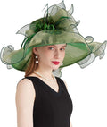 Organza Derby Hats for Women Wide Brim Fascinator Hat Rose Flower Wedding Tea Party Hat