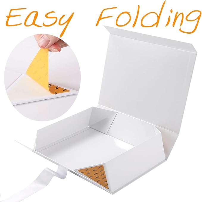 GREEN BEAN 6 Large Gift Boxes with Lids for Present 13x9.7x3.4 Inches, White Magnetic Gift Box with Ribbon, Bridesmaid Proposal Boxes, Luxury Gift Boxes (Glossy White)