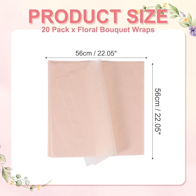 YELARXI Flower Wrapping Paper, Cotton Wrapping Flower Paper, Non-Woven Waterproof Floral Bouquet Wraps - Fitting for (Florist Supplies/Gift) 22 x 22 Inch & 20 Pack & Light Pink