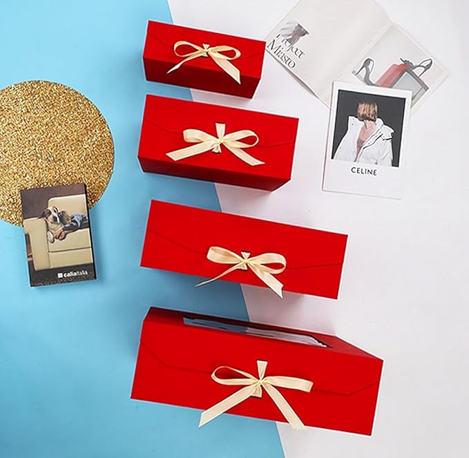 Red Gift Box for Presents with Ribbon 13.2x11x5.3 Inches Clear Gift Box with Window Magnetic Closure Gift Boxes with Lids