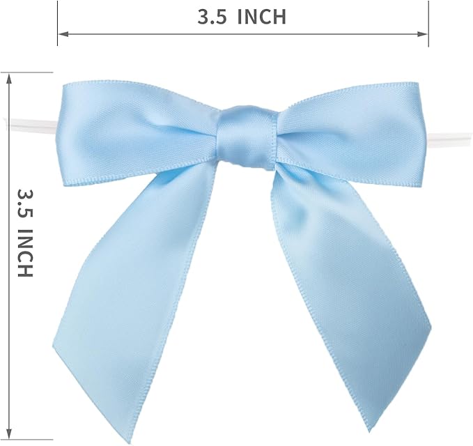 7Rainbows 30pcs Boutique 3.5" Light Blue Satin Ribbon Twist Tie Bows for Tying Up Packages Gift Wrapping