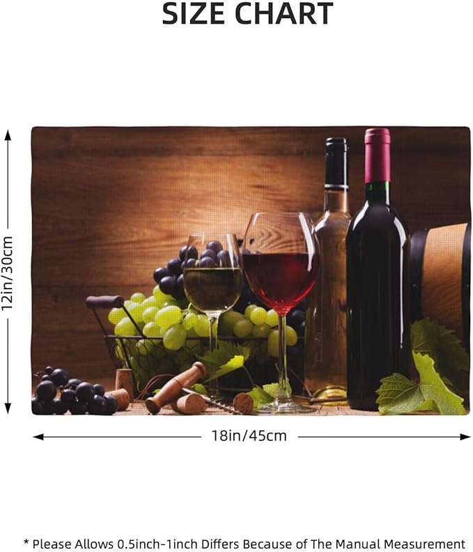 Wine Placemats Set of 6 Vintage Wooden Red and White Wines Linen Placemat Indoor Outdoor Party Home Desktop Kitchen Dining Room Decoration 12x18 Inch