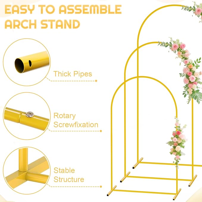 Set of 3 Arch Stand and Cover Set 6FT, 5FT, 4FT Metal Wedding Arch Backdrop Stands with Spandex Arch Covers Stretchy Backdrop Stable Arched Frame for Birthday Party Gender Reveal Baby Shower Ceremony