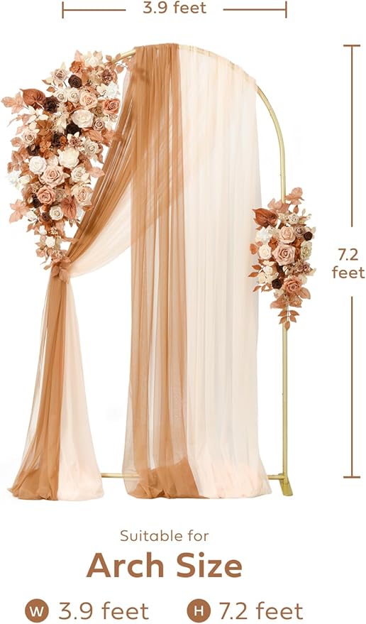 Ling's moment Wedding Arch Backdrop Stand with Flowers - 7.2FT Metal Arch Frame with Drapes for Ceremony Decor - Artificial Floral Birthday Party, Bridal Shower, Indoor Outdoor Arbor, Rust Boho