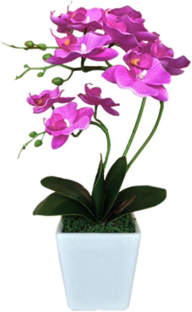 15" Tall Artificial Silk Phalaenopsis Orchid Flower Plant Pot Arrangements (Dark Blue-Purple)