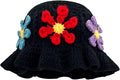 Crochet Bucket Hat for Women Flower Knit Hat Hollow Out Foldable Cap Hats