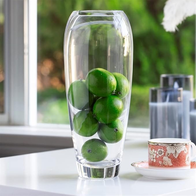 Enova Floral Oval Glass Vase for Flowers, 4.5" W 11.5" H Clear Large Domed Bullet Cylinder Floral Vase for Home Decor, Wedding Centerpiece Event (1 Piece)