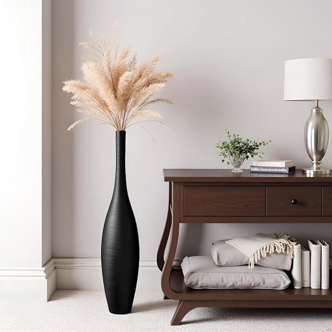 Black Vase Tall Black Floor Vases, 27.5 Inch Modern Tall Vases for Living Room Modern Floor Vase for Living Room Corner Office Home Decor
