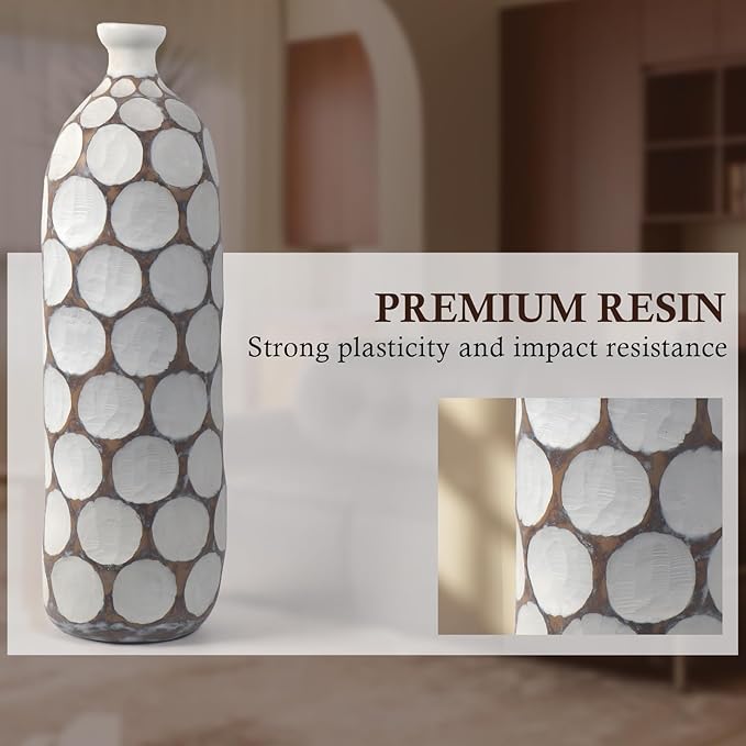 Modern Large Floor Vase,White Resin Vase with Carved Divots for Home Decor,22.2'' Tall Flower Vases for Entryway Living Room