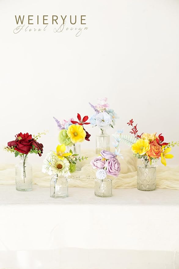 Artificial Flower Box Set Silk Fake Flowers DIY Center Cake Decoration Wedding Bouquet Corsage Home Decor Outdoor Decor Gift (Small Rainbow Flower)