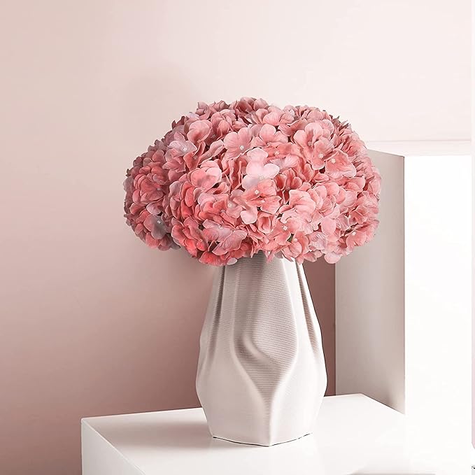 2Bouquets Artificial Fake Flowers Plants Silk Hydrangea Arrangements Wedding Bouquets Decorations Plastic Floral Home Kitchen Garden Party Festival Bar DIY(Light Coral Pink)