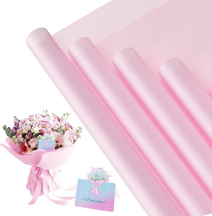 REAXYZNN 20 Sheets Flower Wrapping Paper, Waterproof Floral Wrapping Paper, Florist Supplies Packaging Paper for Wedding, Birthday, Mother's Day Gift (Pink)