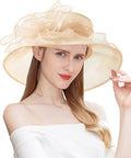 Organza Derby Hats for Women Wide Brim Fascinator Hat Rose Flower Wedding Tea Party Hat