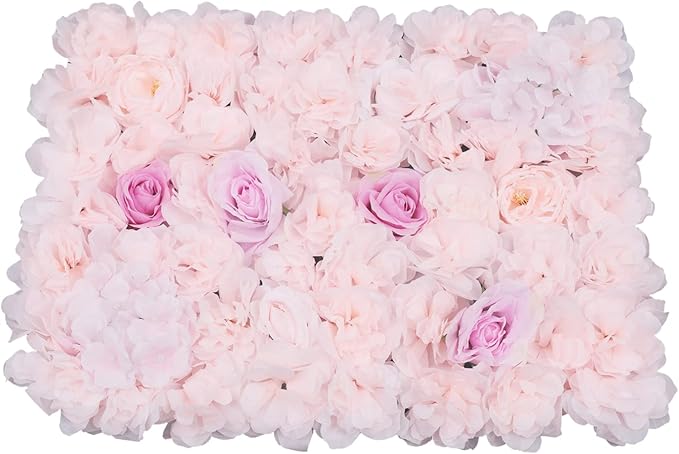 16"x 24" Artificial Flower Wall Panels,Flower Wall Mat Silk Flower Panels for Outdoor Garden Backyard Fence Fence Privacy Screen and Indoor Wall Decor (4Pcs Rose+Light Pink+Champagne)