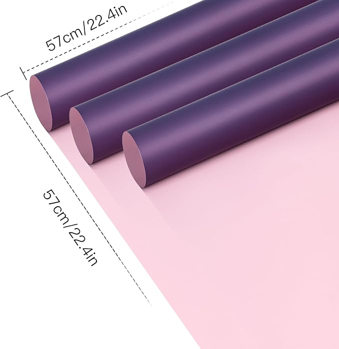 LeZakaa 20 Sheets Flower Wrapping Paper, Waterproof Reversible Floral Bouquet Paper, Deep Purple Lighet Purple Design for Valentines, Mothers Day, Party, Birthday, Wedding, Bridal Shower, Baby Shower