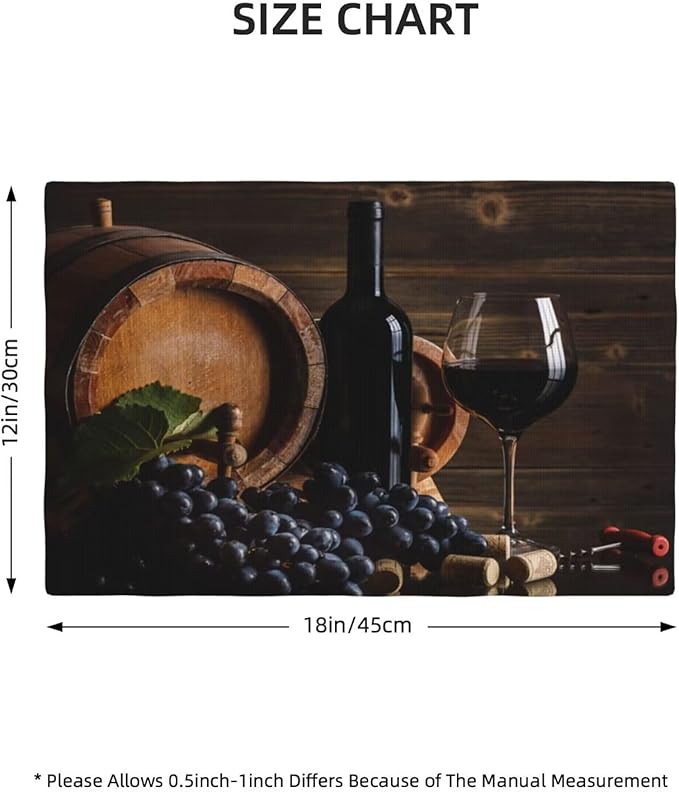Red Wine Linen Placemats Set of 6 Vintage Wooden Wine Barrels Modern Art Placemat Indoor Outdoor Party Home Desktop Kitchen Dining Room Decoration 12x18 Inch