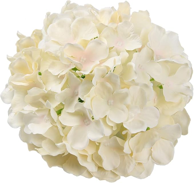 Flojery Silk Hydrangea Heads Artificial Flowers Heads with Stems for Home Wedding Decor,Pack of 10 (Champagne)