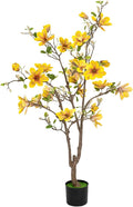 Artificial Magnolia Tree 4.9 ft - with 27 Pcs Yellow Flowers Artificial - Tall Artificial Plants Indoor, Faux Indoor Plants Perfect Potted Magnolia Flower Decor for Living Room, Stairs, Shop, Porch