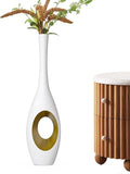 23.6 Inch White Vases – Modern Oval Floor Vase with Gold Cutouts & Slim Neck, Luxury Decorative Tall Vases for Living Room, Wedding, Office Decor – Resin Tall Floor Vase