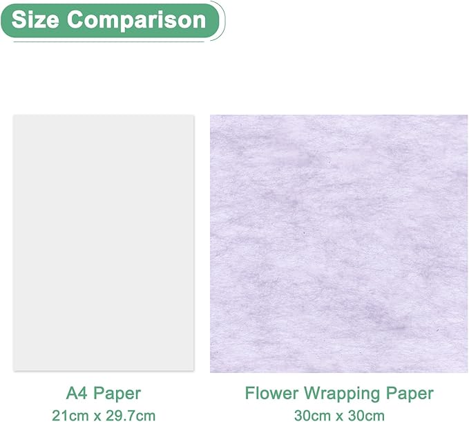 M METERXITY 38-Sheet Korean Cotton Wrapping Flower Paper, 11.8 Inch Waterproof Floral Wrapping Cotton Paper for Bouquets/Gift Packaging [Light Purple]