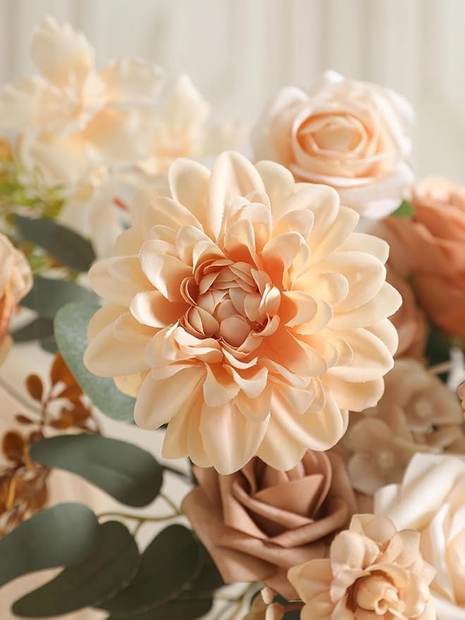 Artificial Flowers Combo Fake Roses Silk Flowers with Stems for DIY Wedding Bridal Bouquets Table Centerpieces Cake Birthday Baby Shower Wedding Anniversary Home Decorations(Champagne Nude)