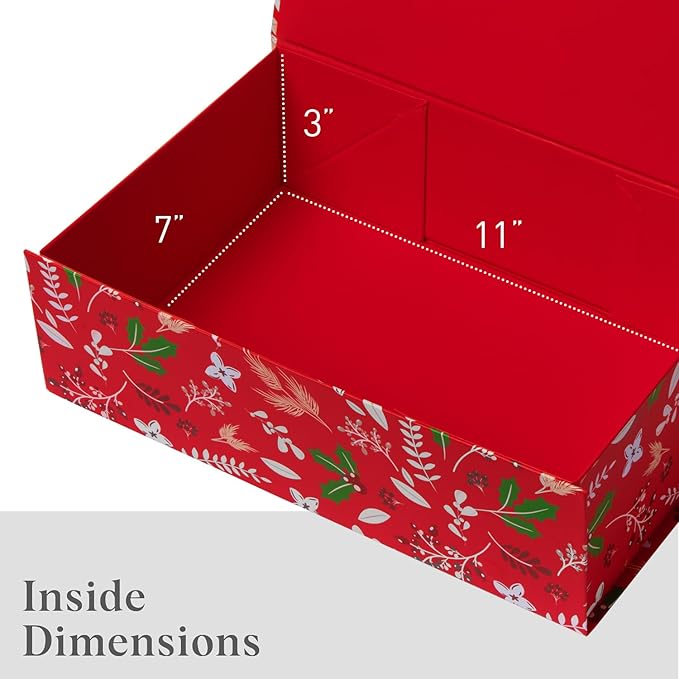 Christmas Gift Box with Magnetic Lid 3-Pack | Red Decorative Gift Boxes for Presents, Holiday Gifts, Treats, Ornaments, and Keepsakes. 11.5" x 7.5" x 3.5"