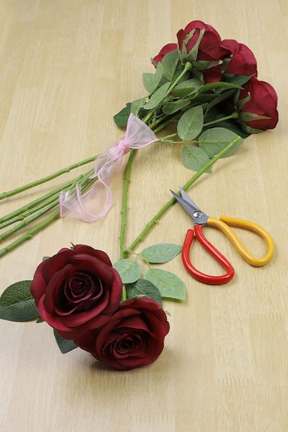 Artificial Rose Flower Artificial Flowers Flower with Long Stem Silk Roses Bouquet for Wedding Bridal Shower Party Home Decoration (Burgundy, 12 Pcs)